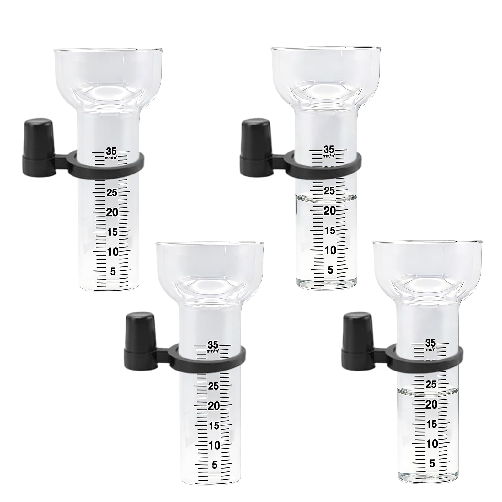 Lot de 4 Pluviomètres, Pluviometre Exterieur Jardin avec Support, Pluviomètre en Verre RéSistant de 35 mm, Mesureur de Pluie et de Précipitations, pour Cour, Jardin et Espaces Extérieurs