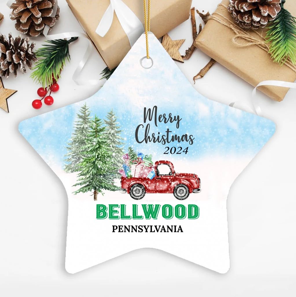Christmas Ornament Bellwood PA Ornaments Gifts Ideas Bellwood Pennsylvania New Home Town 2024 Keepsake Housewarming for Family Friend Star 3''