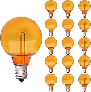 G40 Replacement Light Bulbs Orange 1W Shatterproof Plastic LED Globe Bulbs G40 LED String Lights Replacement Bulb E12/C7 Candelabra Base for Indoor Outdoor Patio String Lights,15 Pack(Orange)