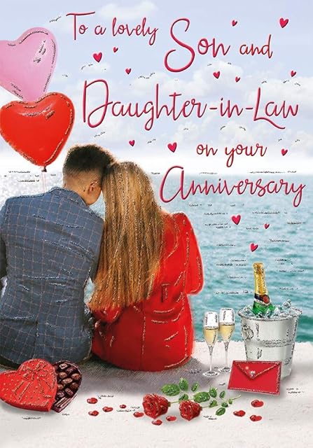 Regal Publishing Anniversary Card (C80425) Son & Daughter in Law - Champagne by the Sea - 9 x 6", Black