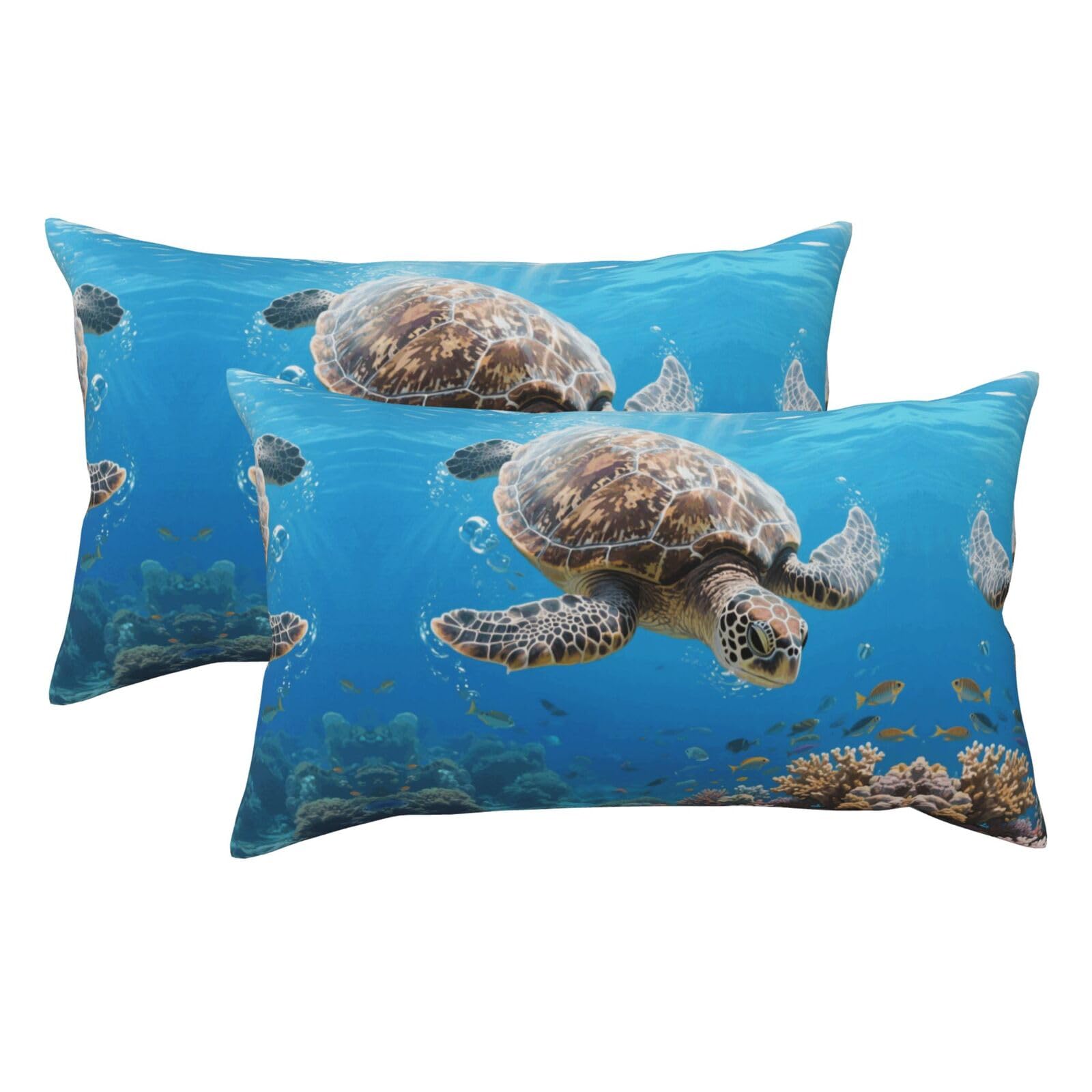 Sea Turtle Luxury King Pillowcases Set of 2, Plush Velvet Feel Pillow Covers with Hidden Zipper, Skin & Hair Friendly, 20x36 Inches Pillow Cases for Sleeping Gift