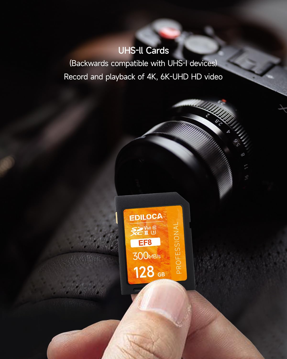 SD Karte UHS II SDXC 128GB 2er-Pack, Profi Speicherkarte SD mit Bis zu 300 MB/s Lesen & 100 MB/s Schreiben, V60, U3, Class 10 – 4K/6K Video, DSLR, Gaming, Actionkameras (EF8 128GB-2 Pack)