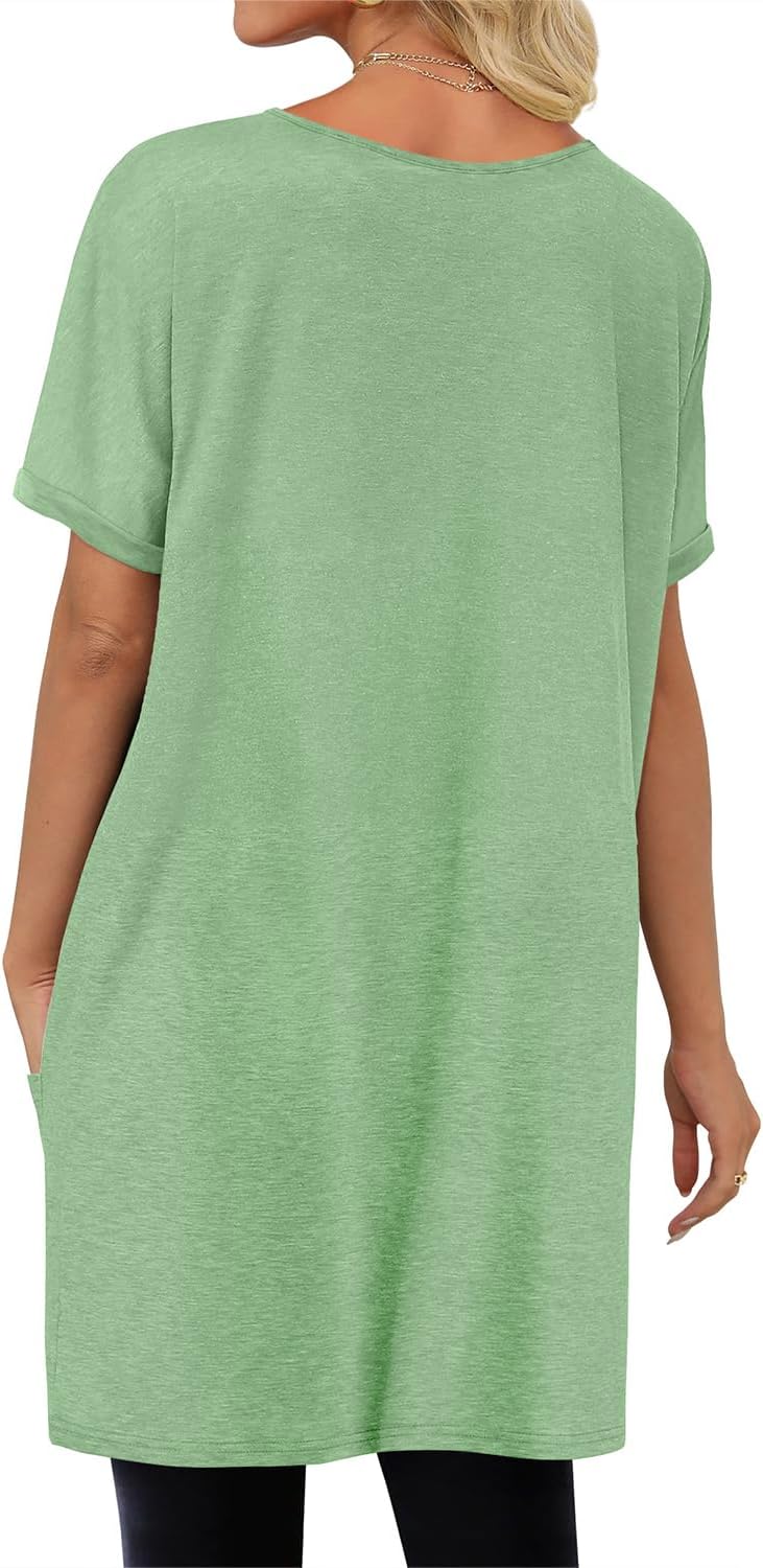 KISSMODA Woman Lightweight Dress with Hood Short Sleeve Summer Loose Pullovers with Pockets Long Tunics Top for Leggings - Image 5