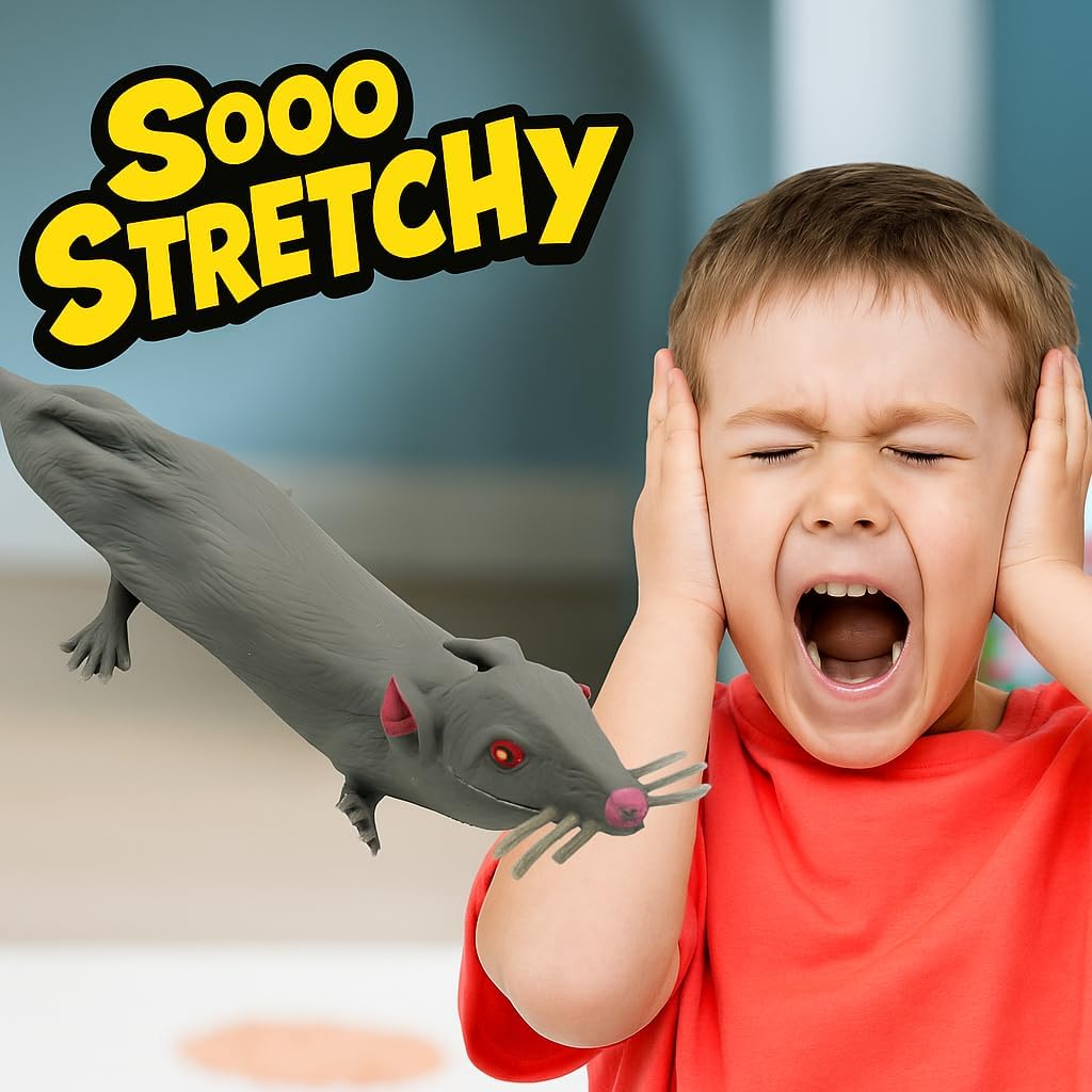 JA-RU Gross Crunchy Rat Toy (Pack of 1) Stretchy, Squishy & Yucky Mouse Toy. Halloween Scary Toy for Kids. Party Favor. Fake Bug, Prank Toy, Gag Gift, Halloween Party, Crunchy, Textured. 2492-1