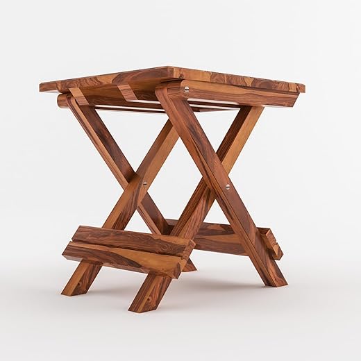 Handmade Sheesham Wood Folding Stool - 17 Inch