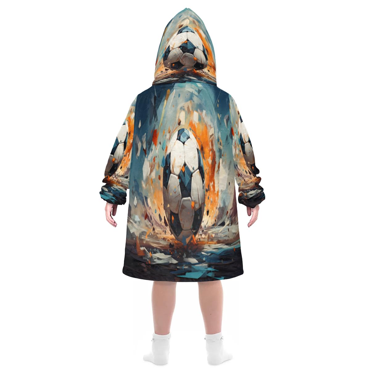Kids Blanket Hoodie Watercolor Football Wearable Blanket Hoodie Oversized Hooded Blanket, Sweatshirt Blanket with Pockets Soft Warm Kids Hooded Blanket for Girls, Boys