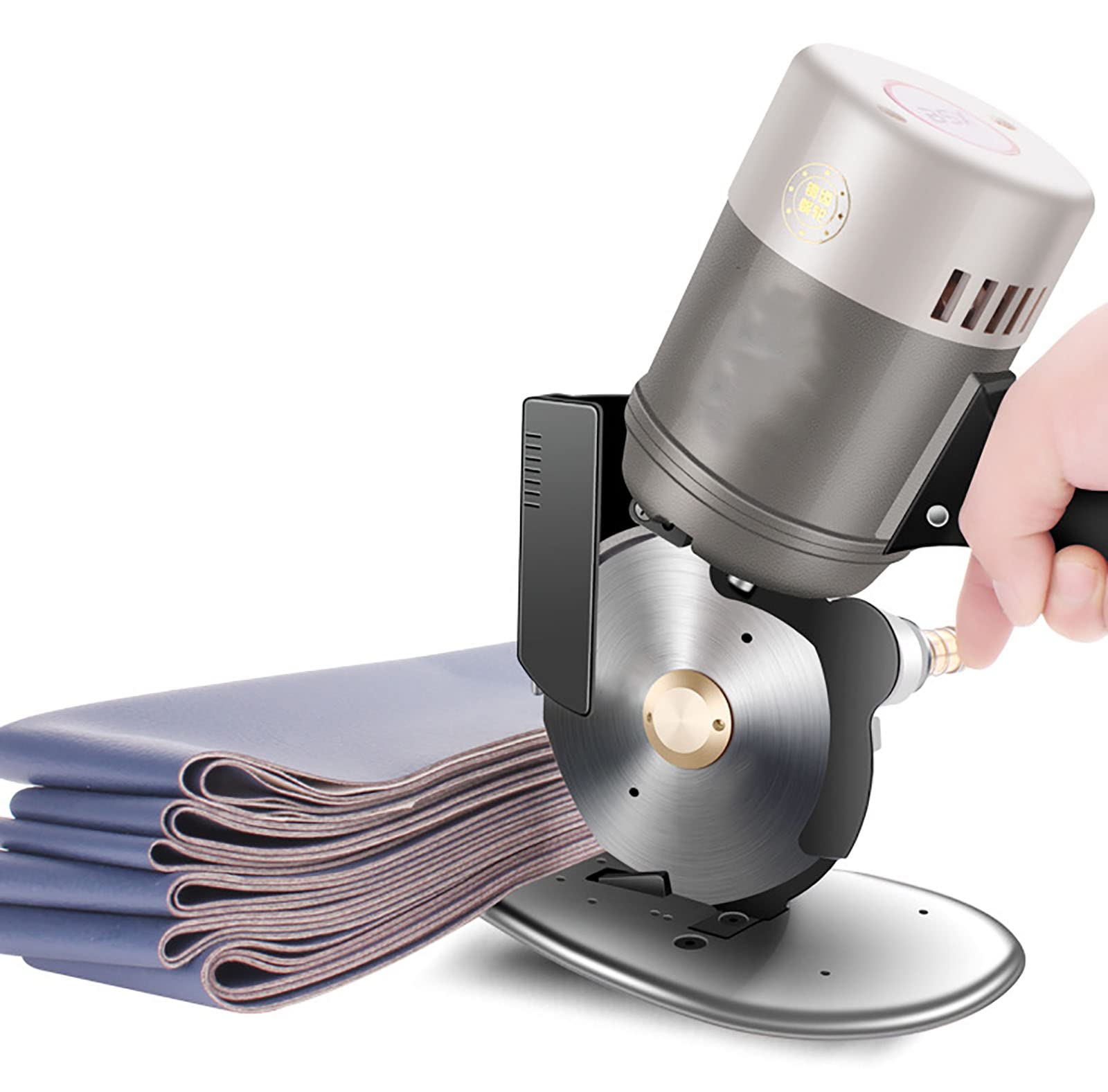 Cortador rotatorio de tela eléctrico, máquina cortadora de tela manual, viene con función de afilado y dispositivo protector elevable, para ropa multicapa, textiles, papel, mantas, sombreros, etc.