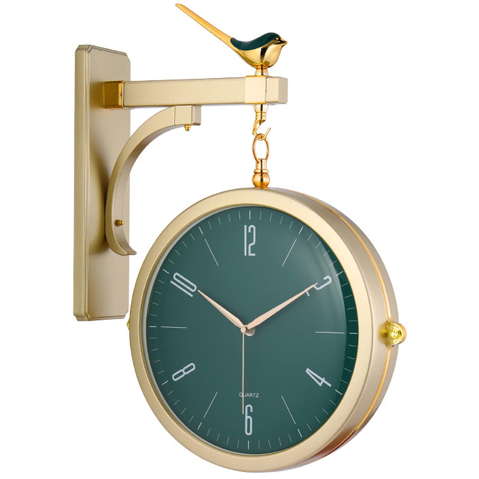 GTHTUHFD Large Wall Clocks,Vintage Inspired Double Sided Hanging Wall Clock -Train Railway Station Round Clock With Scroll Wall Side Mount - 360 Degree Rotation Home,A