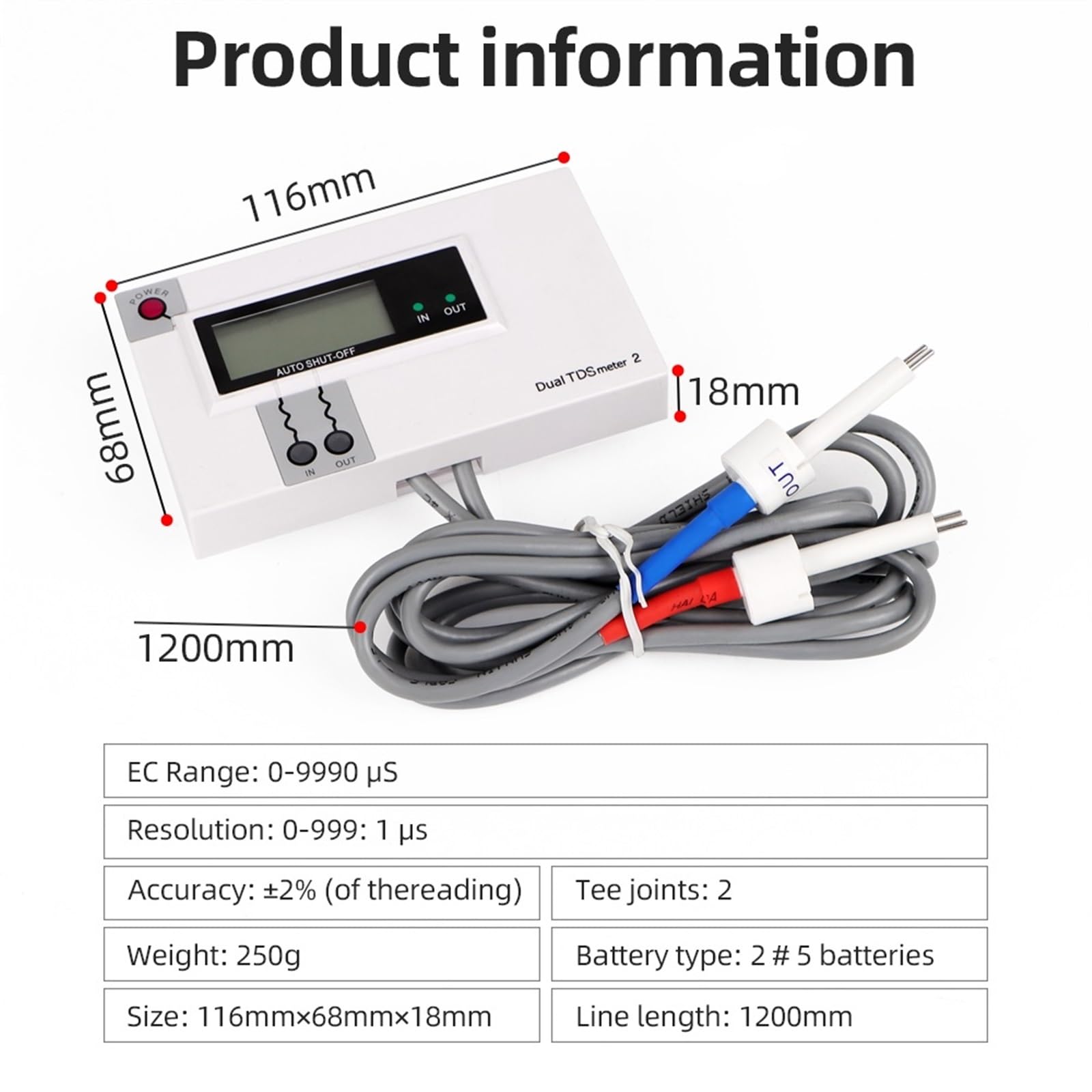 TDS Water Quality Tester DM1/DM2 Dual TDS Meter HD LCD Display Dual Probe Drinking Water Pool Aquarium PH Meter,Giardino,Prato,Interno,Uso esterno(EC Meter)
