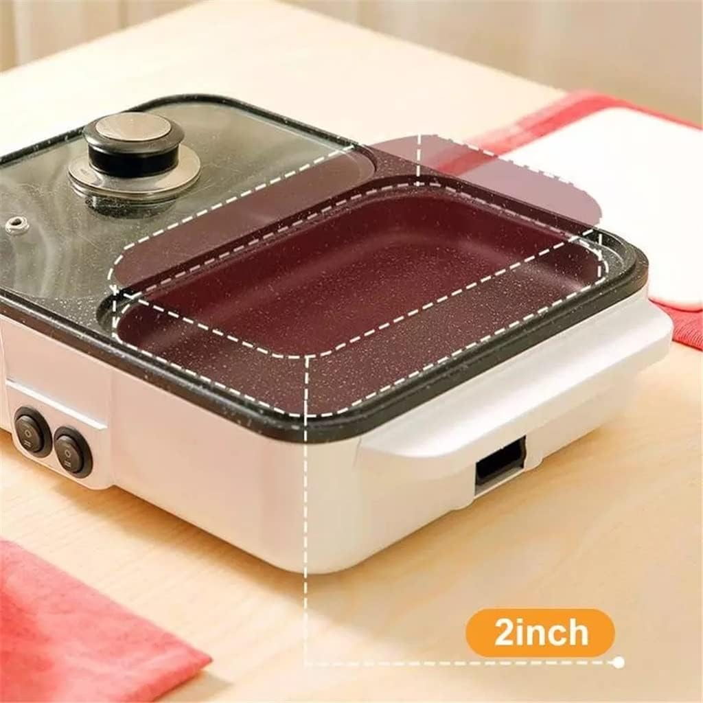 110V/220V 2 IN 1 Electric Hot Pot Cooker BBQ Grill Non Stick Plate Barbecue Pan Hot Pot 1400W (Color : White, Size : 34.5x25x8cm)
