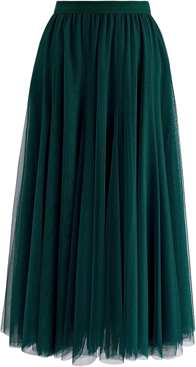 CHICWISH Women's Lilac/Cream/Grey/Pink/Black Layered Mesh Ballet Prom Party Tulle Tutu A-Line Maxi Skirt