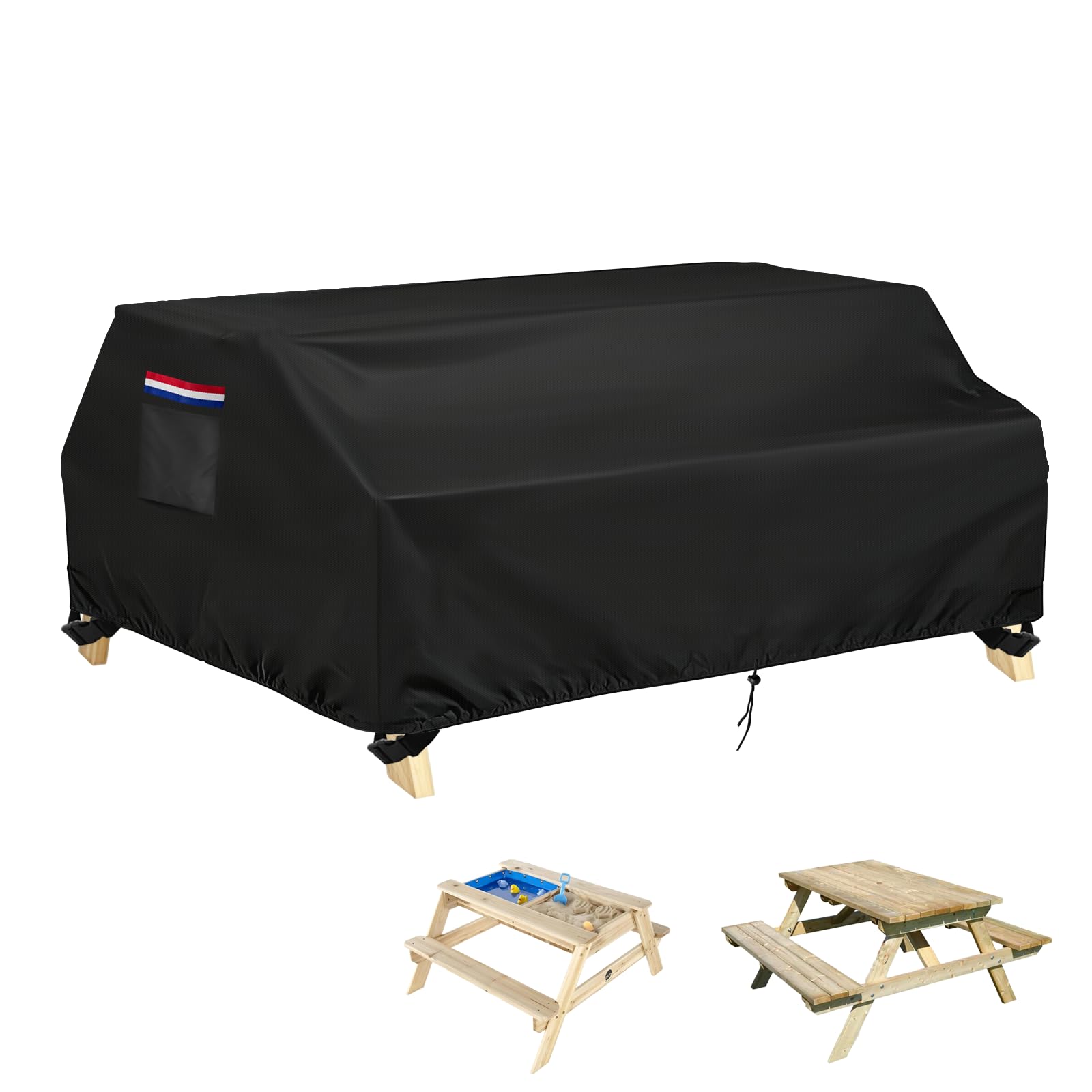 Hohong Picnic Table Cover Waterproof, 115×107×53 CM Kids Picnic Table Cover, 420D Oxford Fabric Garden Picnic Bench Covers for Outdoor - Black