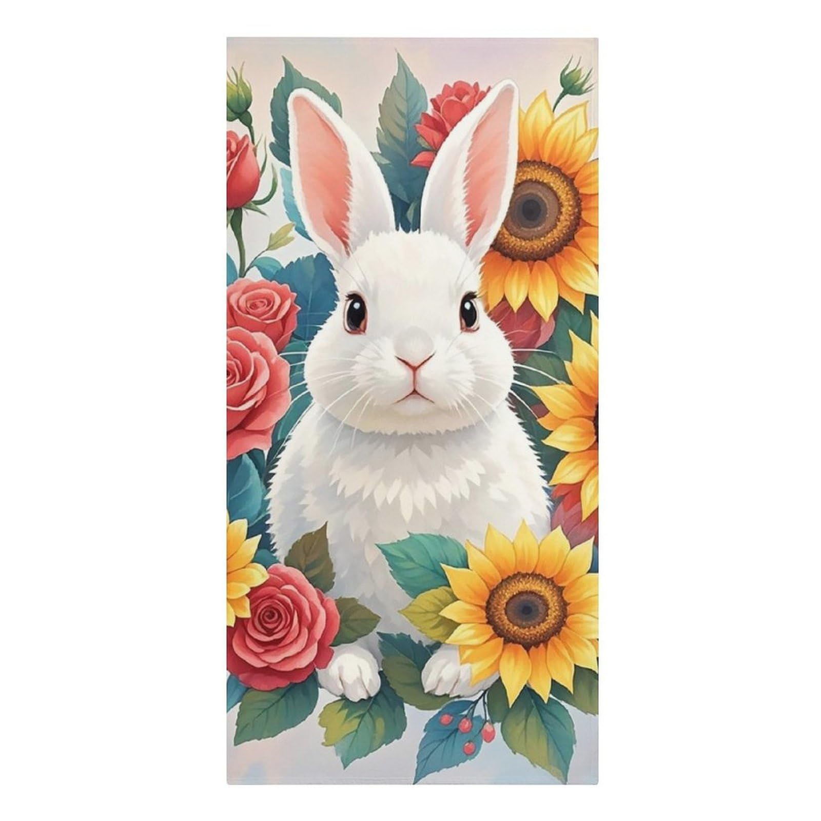 Fodpand Girls Style Lightweight Microfiber Large Overszed Watercolor Rabbit And Flowers Beach Towel 30.3X61.4 In Sand Blanket Travel, Swim, Bathroom, Women Adults Gift Soft Big Pool Swim Towels