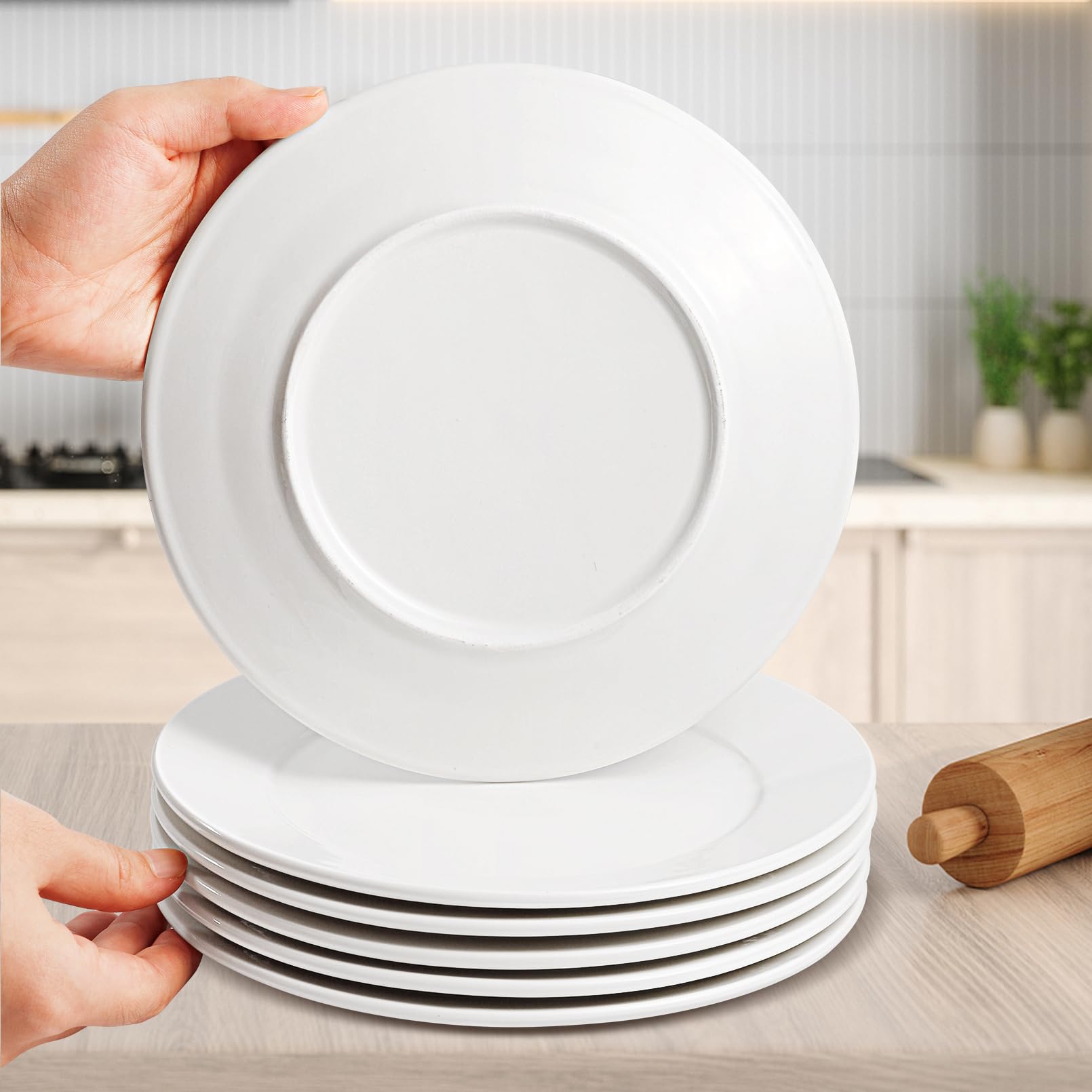 12 Stück Dessertteller, Keramik Teller Set, 20,32 Cm, Weiß, Rund
