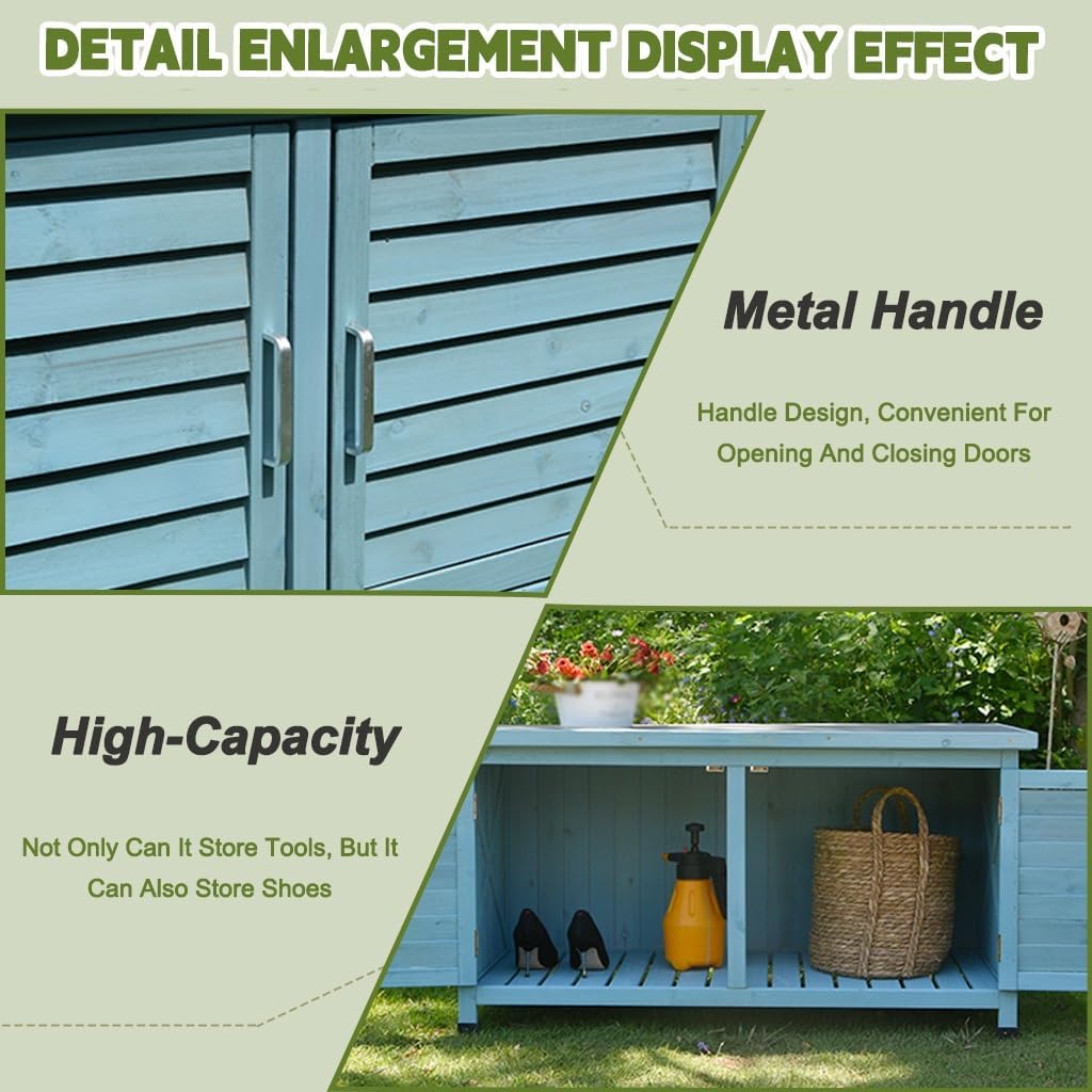 Outdoor Storage Cabinet with Double Doors Durable Garden Potting Bench Table and Wooden Storage Cabinet for Outdoor Use (B 110x55x57.5cm)