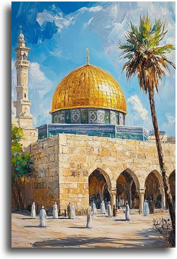 TIEHAOMAI Islamic Mosque Canvas Wall Art, Framed, 16x24inch (40x60cm), Mosque-1, Kaaba, Mecca, Muslim, Islamic Architecture, Home Office Decor