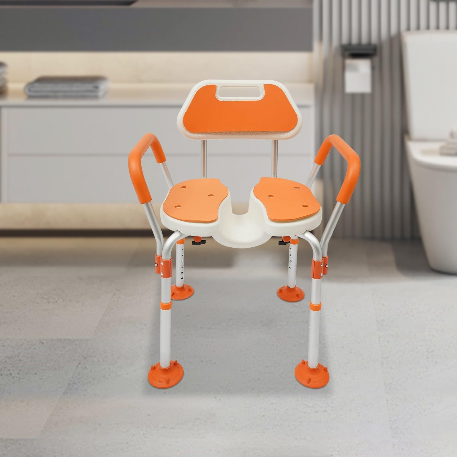 Taburete para ducha con respaldo y apoyabrazos, asiento de ducha, asiento de baño, silla de ducha, silla de baño, ayuda para personas mayores, ducha, altura ajustable, soporta 125 kg, para baño en