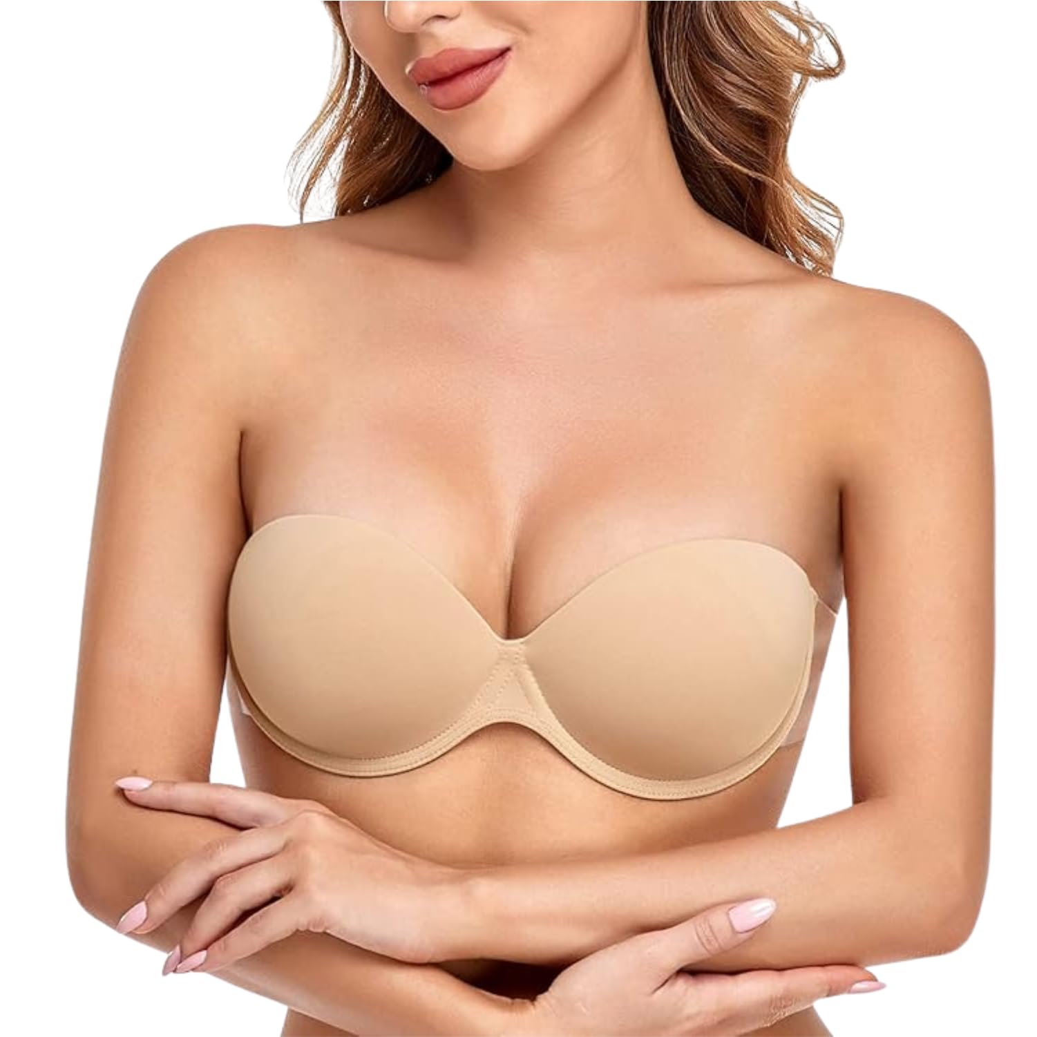 Stick-On Strapless Bra for Women, Backless Invisible Push-Up Adhesive Bra with Strong Hold, Reusable Nipple Cover Lingerie for Backless, and Plunge Outfits (in, Cup Band, C, Skin)