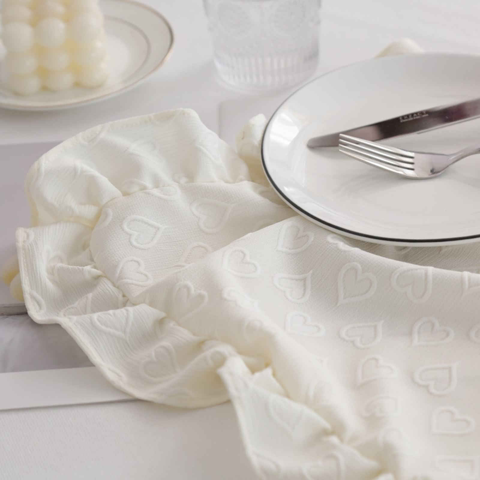 Tischsets Platzsets 4er Set, Platzset Beige Boho 38x45cm Einfarbige Herzstruktur Polyester
