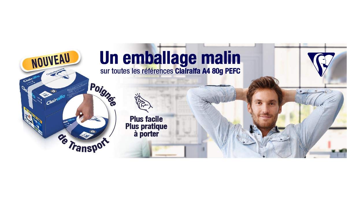Clairefontaine - Lotto di 5 risme di 500 fogli di carta A4, 80 g, colore: Bianco