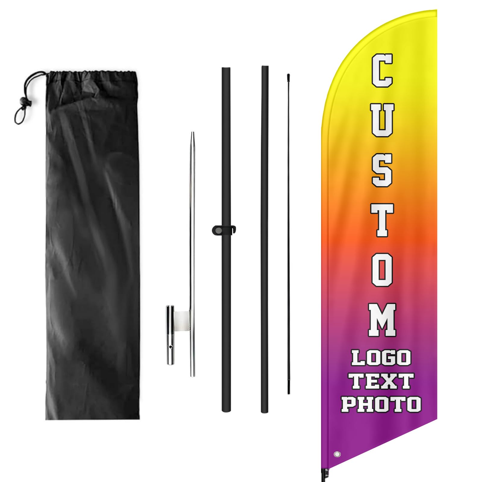 Personalized Custom Feather Flag For Outside Business Advertising Feather Flags Banners - Customized Business Logo, Double Sided, 1.6x6.6Ft,