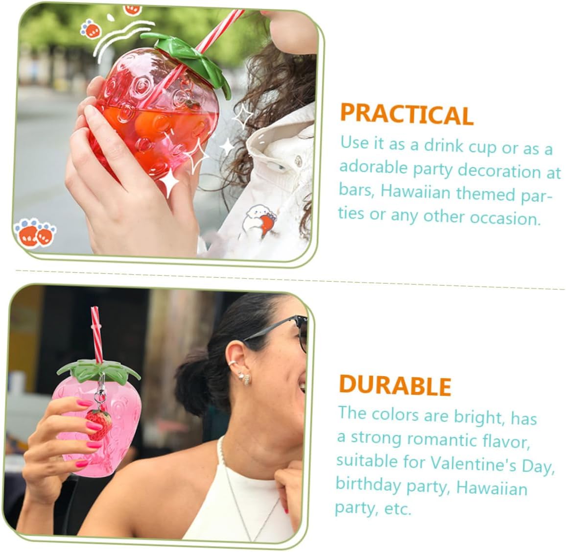 IMIKEYA 20pcs Strawberry Drinking Cups Straws Portable Tea Tumbler for Parties Bright Design for Valentine Day for Students Fun Events