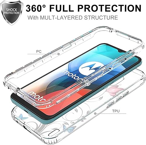 Miniatura 10 de Funda para Moto E7, Motorola E7 XT2095-1 con protector de pantalla de vidrio templado, bonito patrón de mariposa transparente para Motorola Moto E7