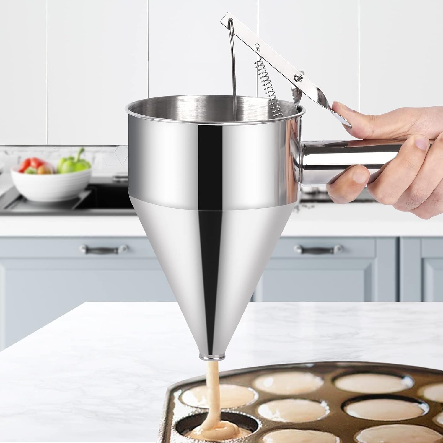 40oz Pancake Batter Dispenser With 4 Nozzles - Stainless Steel Funnel Cake Maker With Stand - View #3