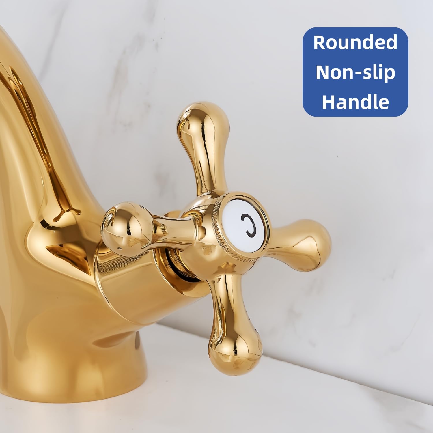 Grifo de Lavabo Latón Dorado, Grifo Baño Dos Manijas, Grifo Mezclador Baño Fregadero, Grifería de Lavabo Agua Fría y Caliente con Tubo Flexible