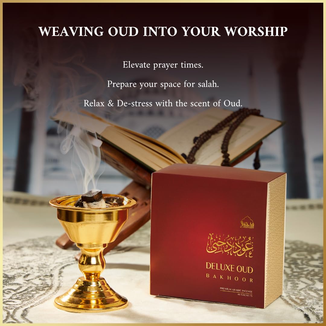 Oud Bakhoor Deluxe by Dukhni - Incensi arabi Bakhoor, 40 pezzi, fatti a mano, ricchi, lussuosi, miscela di Oudh legnosa naturale, regalo lussuoso per Ramadan e Eid, per rilassarsi e meditare