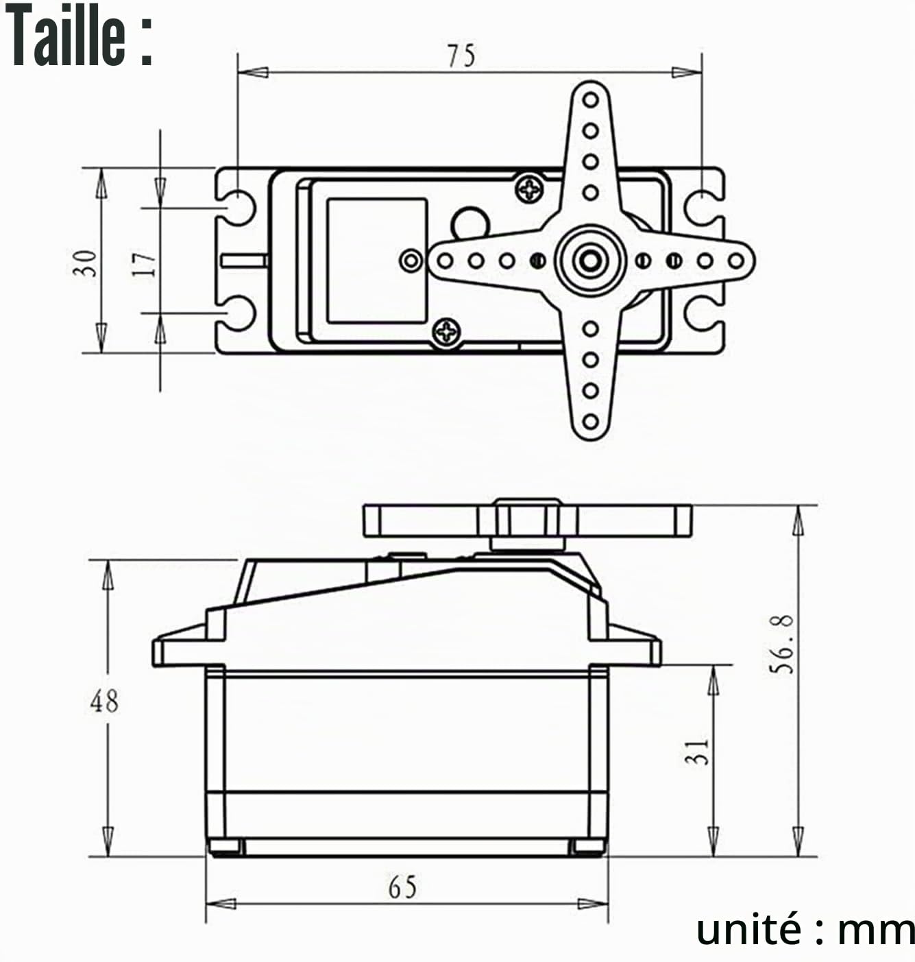 YUNIQUE FRANCE Servomoteur numérique DS5180 7,4 V 80 kg avec moteur servo avec cames 18T pour camion robotisé Modèle Baja Car 1/10 (180 degrés)