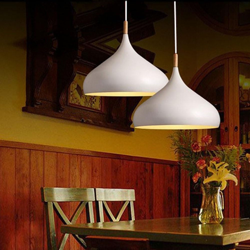 Metalowy abażur Lampa wisząca Oświetlenie sufitowe Nowoczesna biała dekoracja Klosz Żyrandol Oprawy oświetleniowe E27 z drewnianą podstawą Oświetlenie wewnętrzne Made in China vision