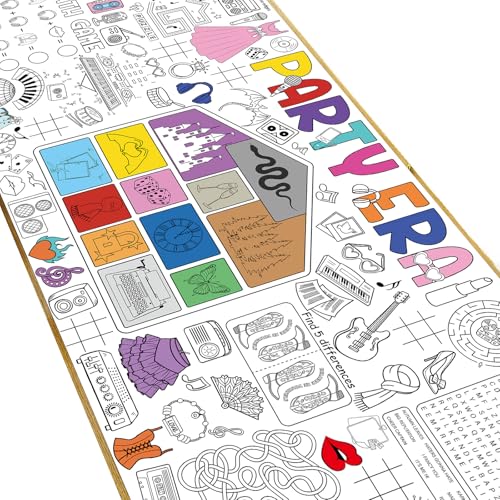 Era Party Coloring Poster Giant Game Coloring Tablecloth Singer Birthday Decorations with Find the Difference Word Search Math Game Art Page Crafts Gifts Activities Decor Music Theme Party Favors