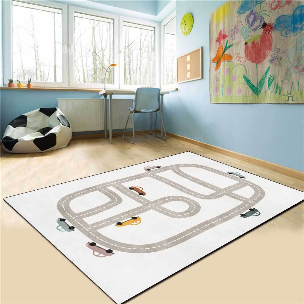 Tappeto Gattonamento neonato Cartoon Cartoon Grey Track Road su sfondo bianco, Large for Living Room, Bedroom, Nursery,stanza bambini,-80x160cm