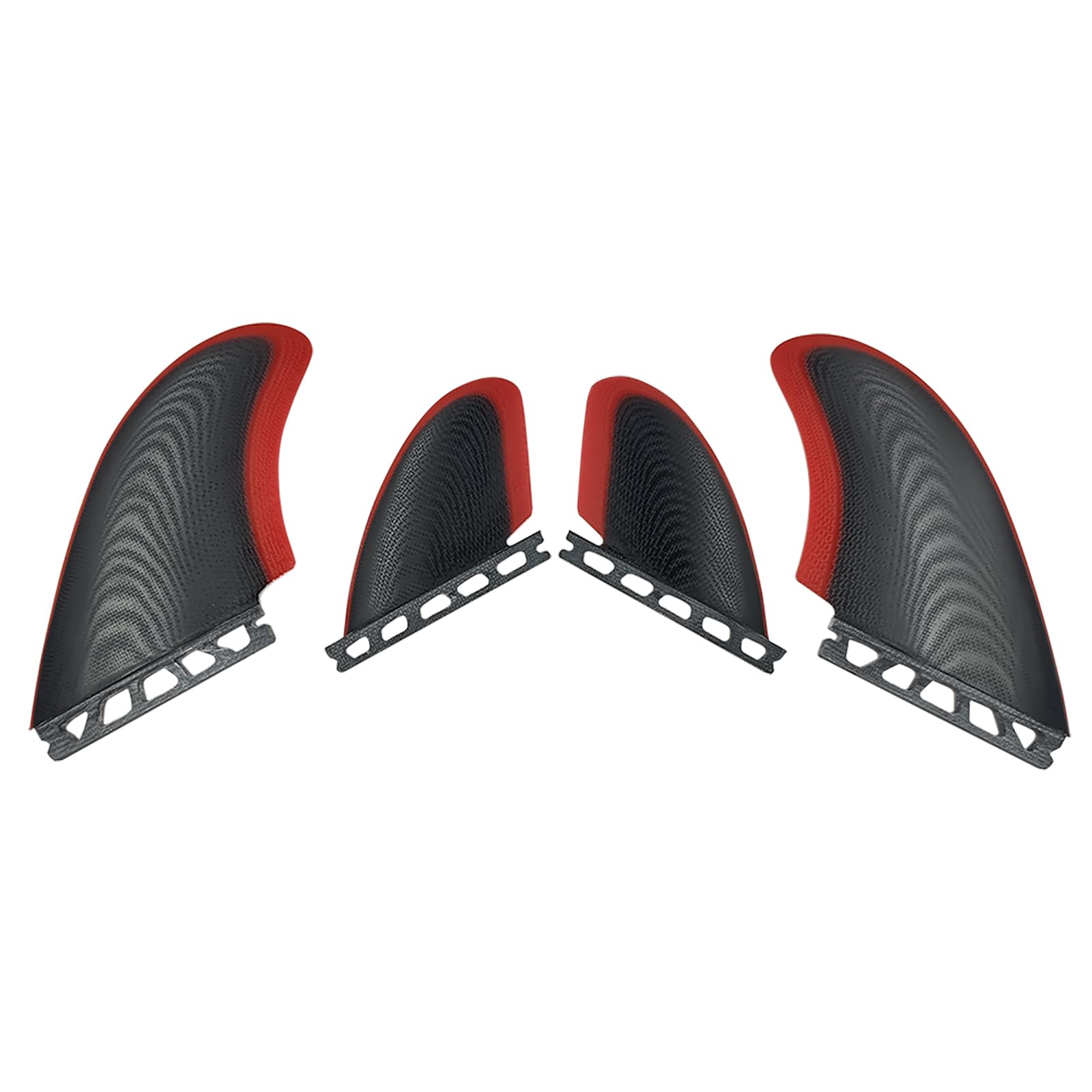 UP SURF Surfboard fin Quad fins Set(4 Fins) Single Tab/Double Tabs 2 RM Size -Solid Fiberglass Flex for Lightweight Durability & Top Surfing Performance (red and Black(Single Tab))