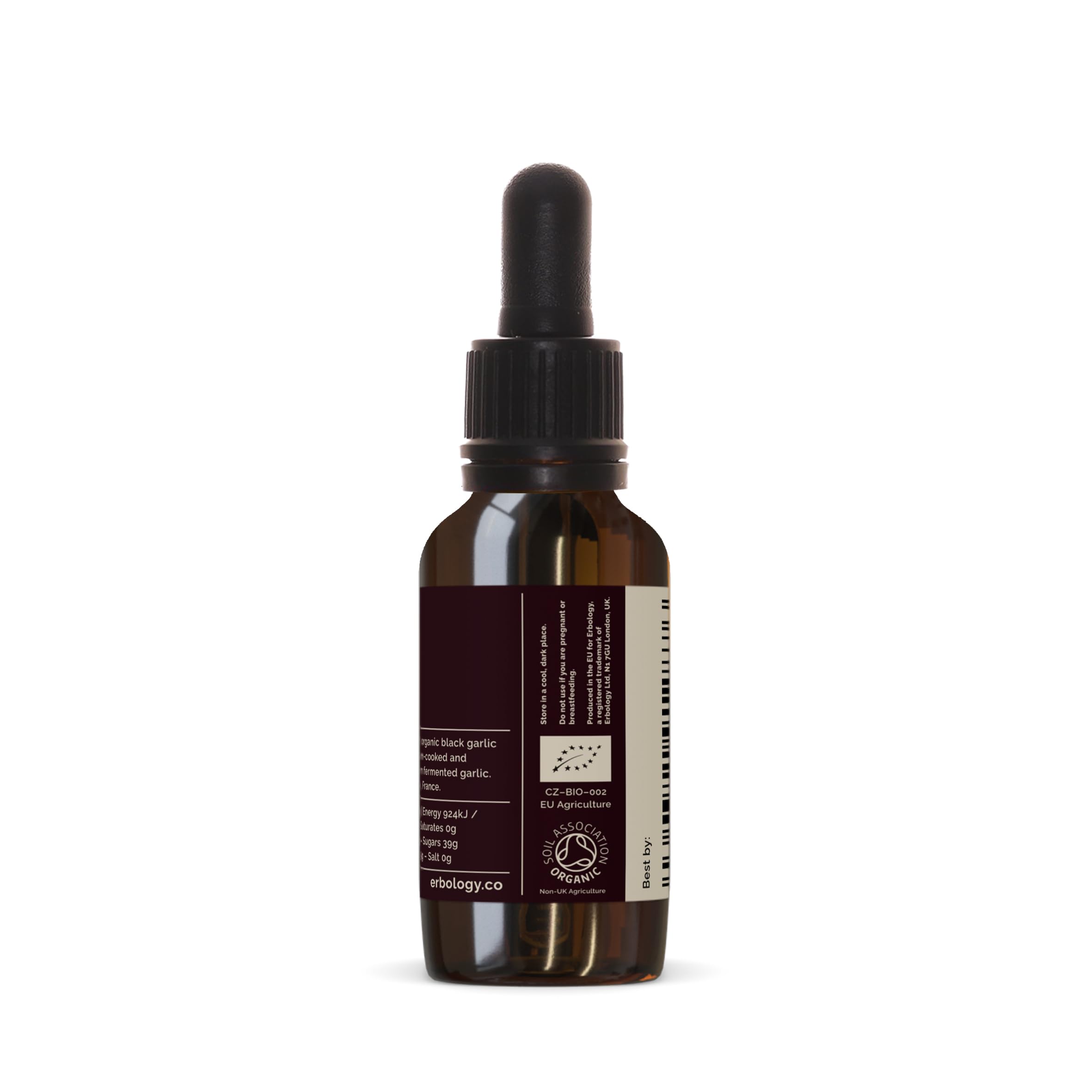 Erbology Extracto líquido puro de ajo negro orgánico, 15 ml, 30 porciones, hecho del mejor ajo francés, lote pequeño