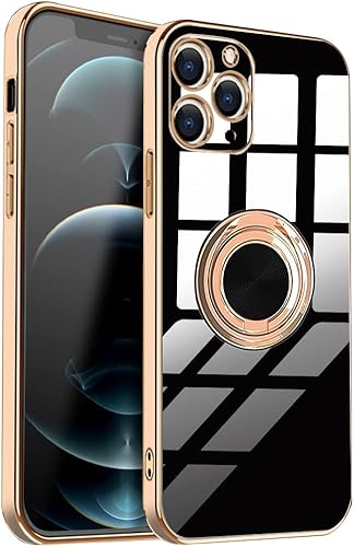 Miniatura 1 de Funda protectora para iPhone 11 Pro con anillo brillante, borde de oro rosa, rotación de 360 grados, delgada, suave, flexible, TPU, funda protectora