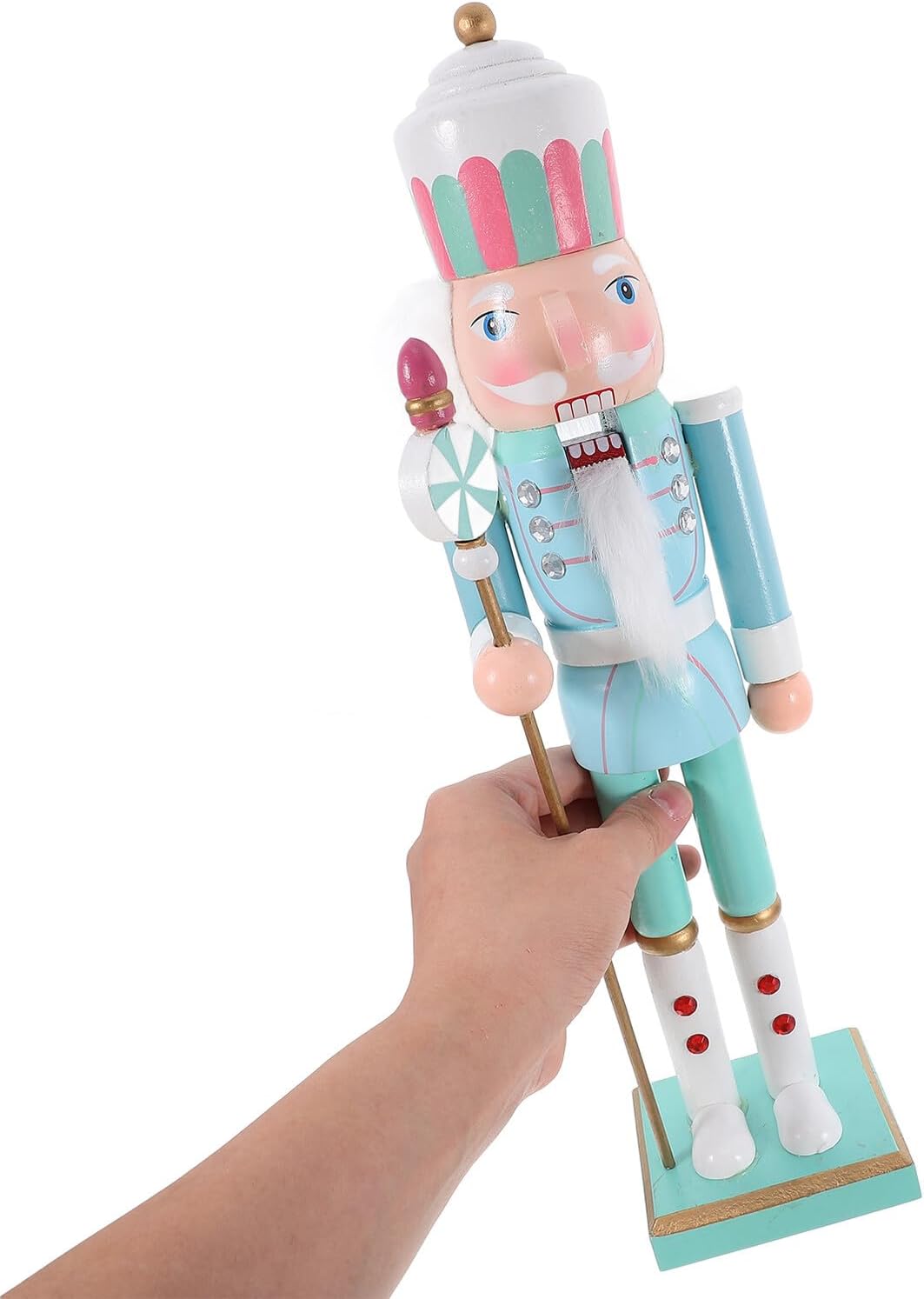 Christmas Nutcracker Soldier Figurine 38cm Wooden Holiday Ornament Macaron Color Christmas Decorations for Home and Party