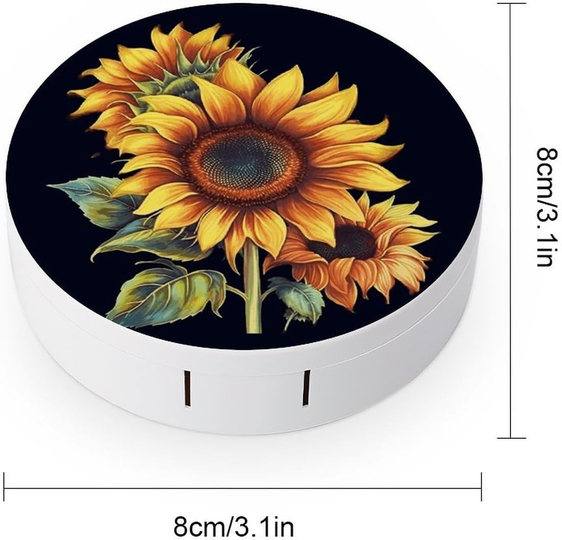 Summer Sunflower Contact Lens Case Portable Contact Lens Applicator Removal Tool Kit Cute Round Eyeglass Cases with Mirror for Daily Vision Care And Outdoor Use