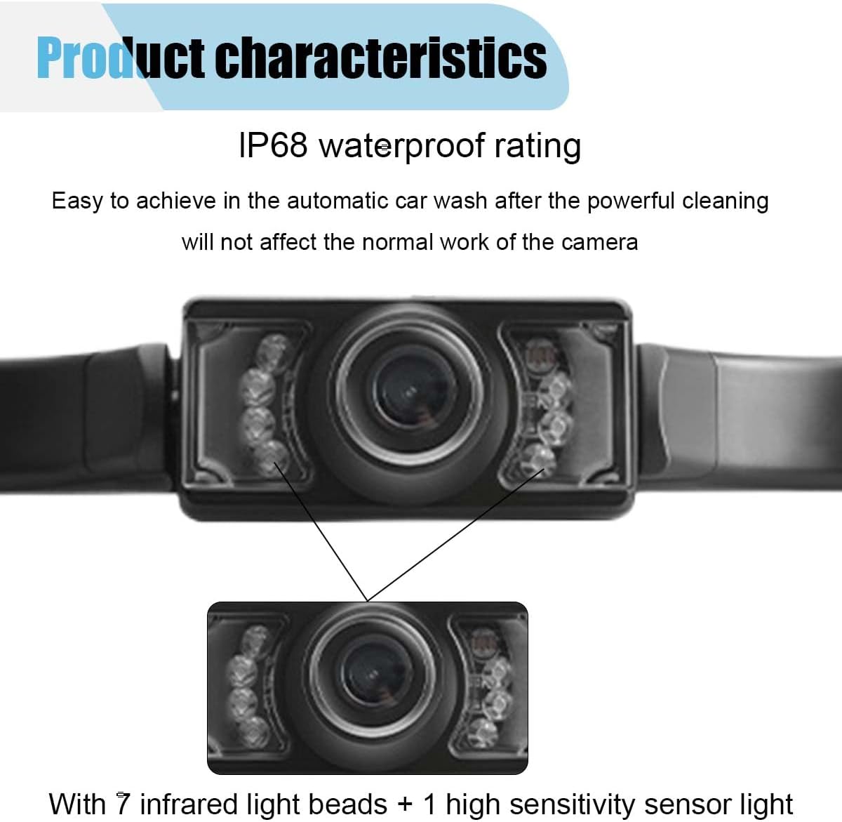 Car License Plate Backup Camera, 170-degree Wide-Angle Rear View Camera, 8 LED Lights Infrared HD Night Vision Camera, Waterproof License Plate Car Reversing Camera