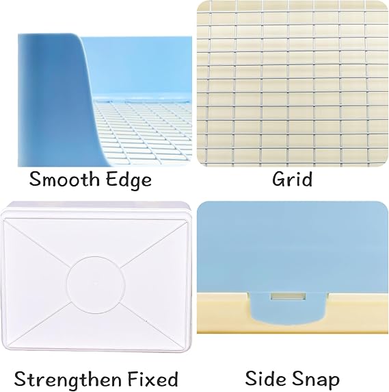 VCEPJH Extra Large Rabbit Litter Box with Tray,Plastic Bunny Litter Pan Corner Small Animal Toilet Pet Potty Trainerfor Adult Guinea Pigs Chinchillas Ferrets Galesaurs (Blue)