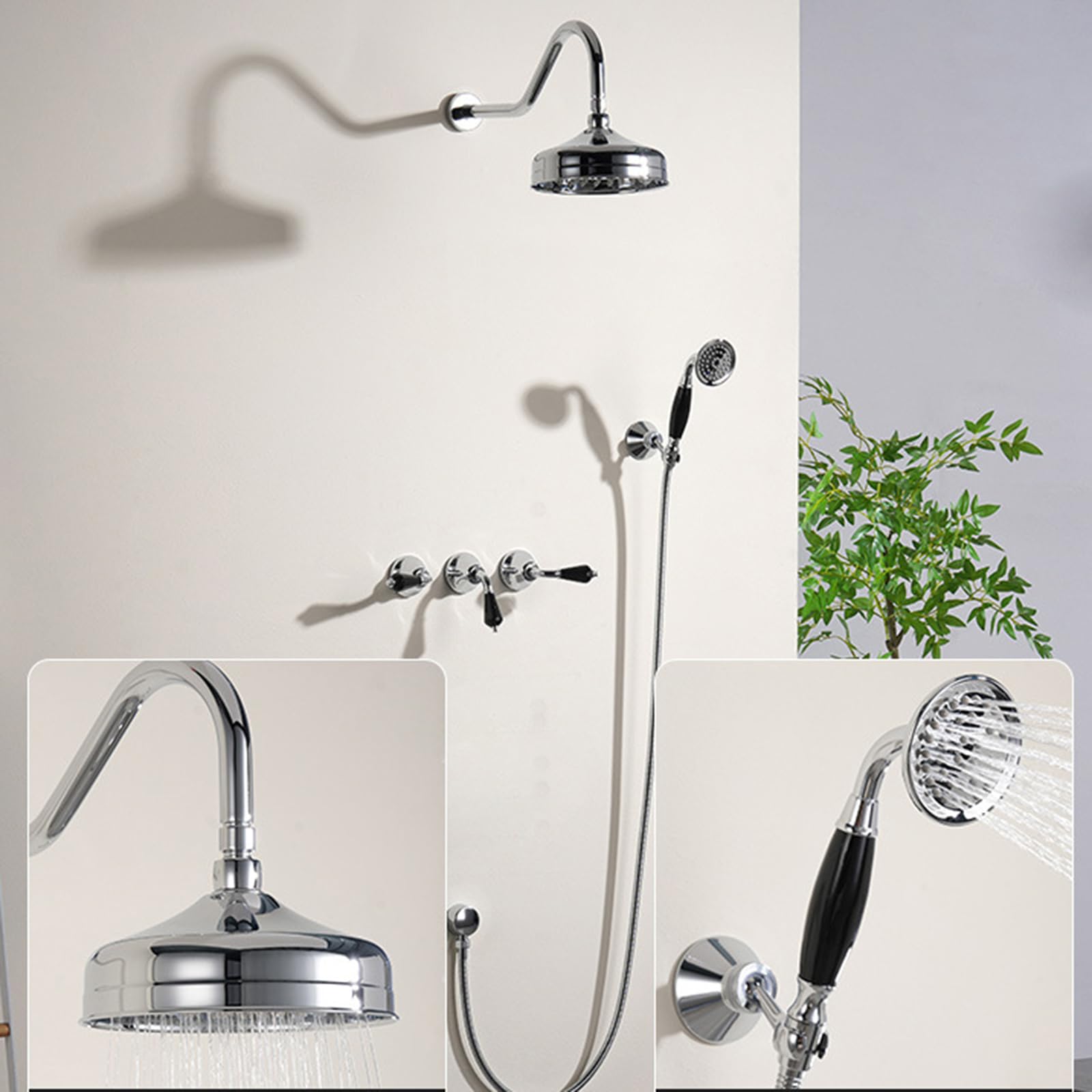 XJTNLB Miscelatore Doccia Incasso Cromato Set Doccia con Soffione e Doccetta con 2 Manopole
