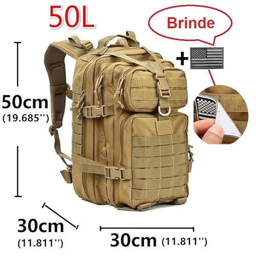 Mochila Tática Militar Backpack Unissex Com Patch 50 Litros (Caqui)