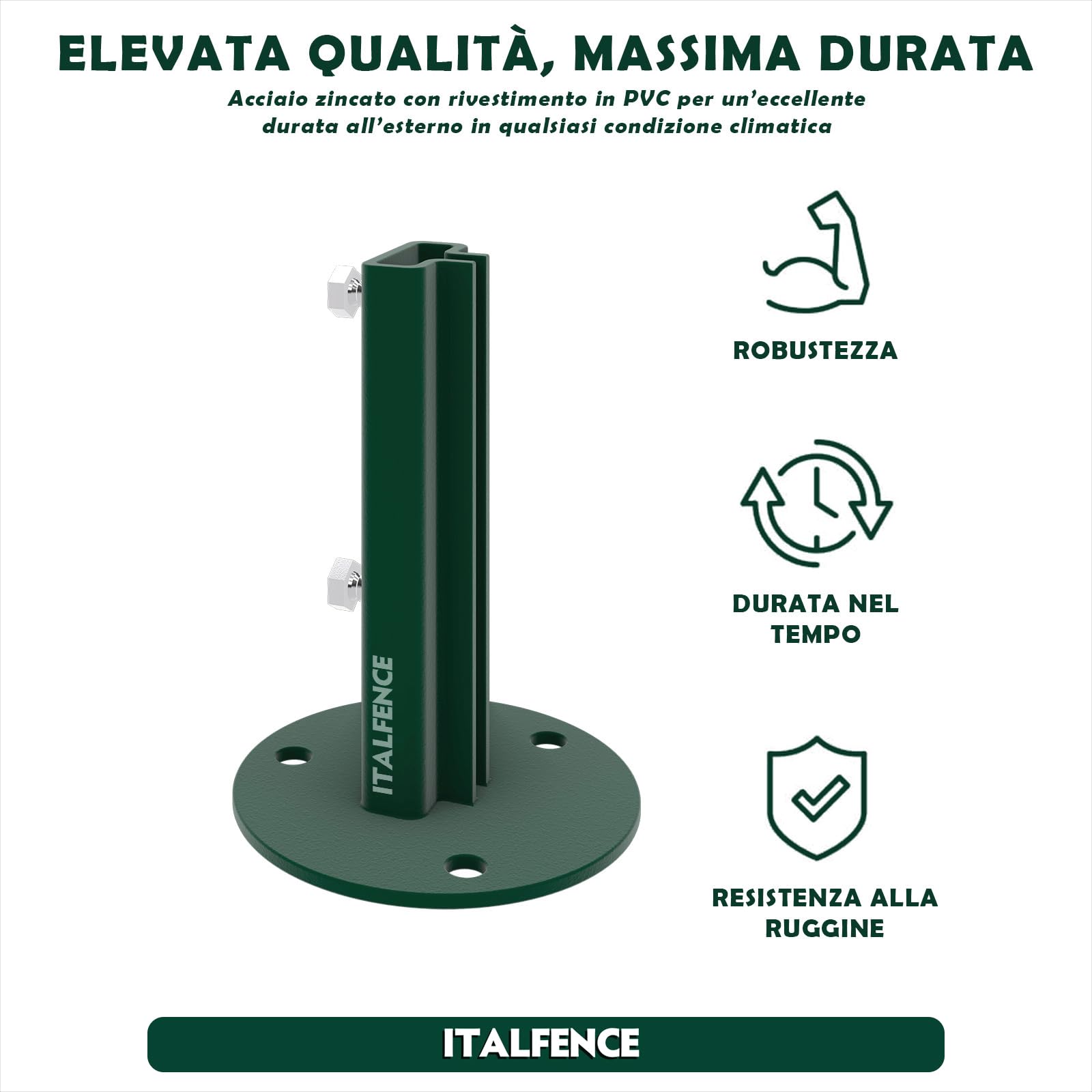 Supporto per palo a T 30x30mm da tassellare, plastificato verde [10 pezzi]