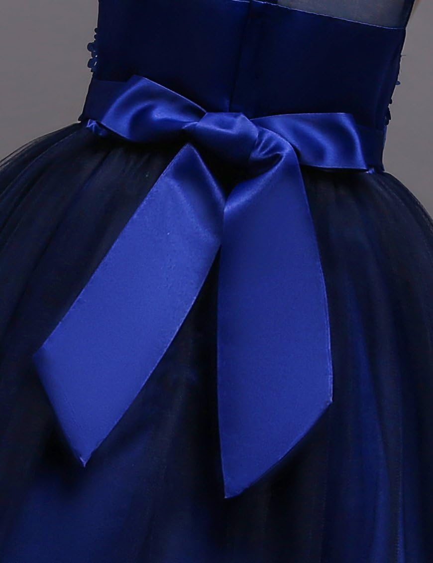 aibeiboutique Flower Girl Dresses Pageant Princess Bridesmaid Dress for Wedding First Communion (7-8 Years, Navy)