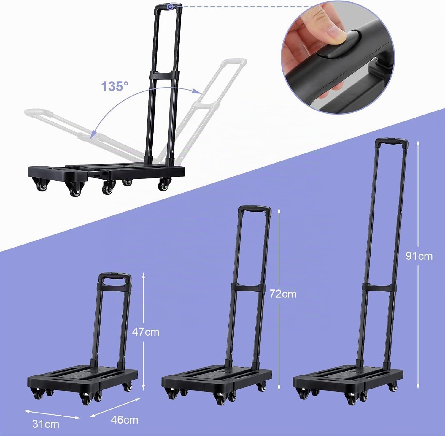 Sackkarre klappbarer mit 2 elastischen Seilen,200 kg Tragkraft
