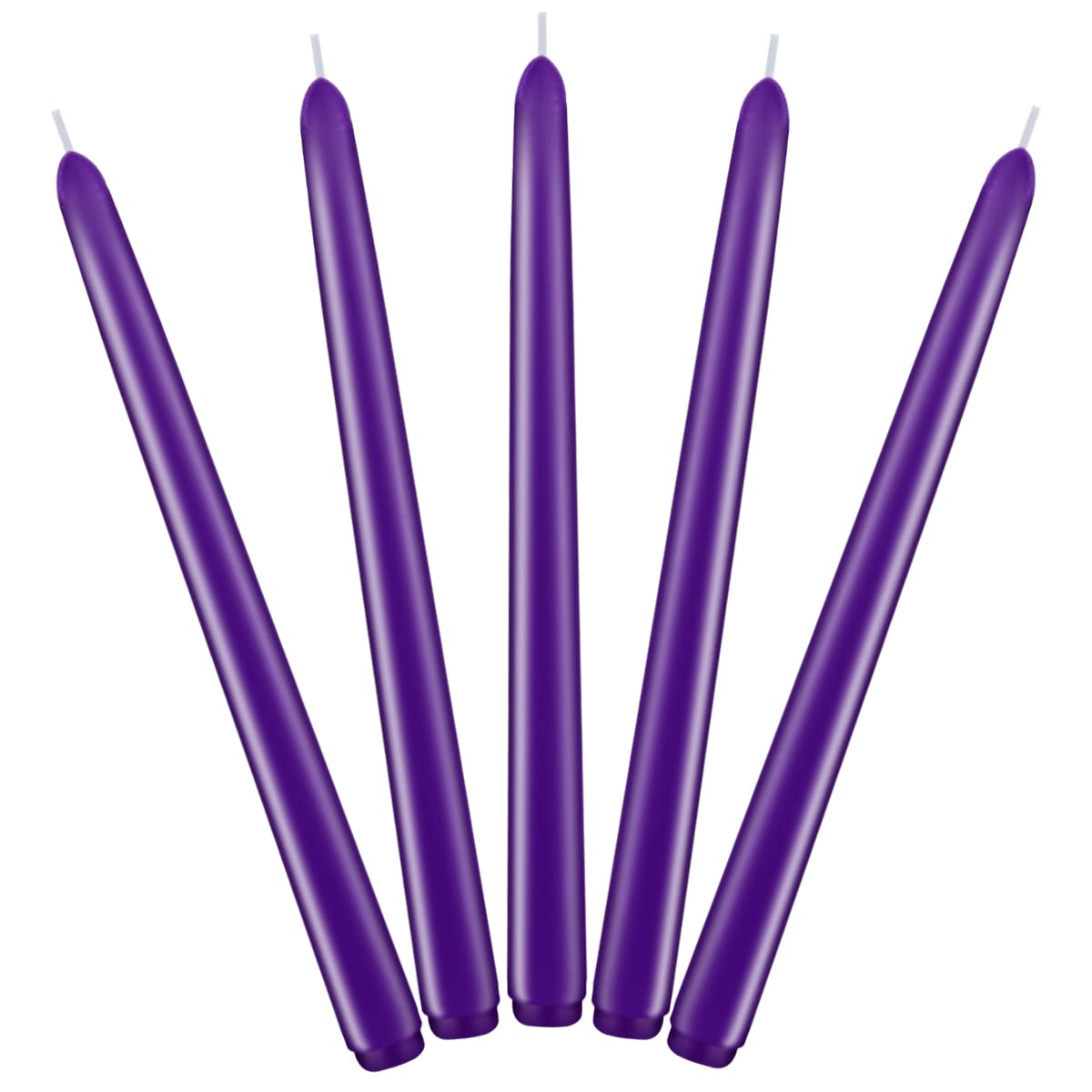 Set of 5 Unscented Purple Taper Candles, Skinny 10 Inch Tall by 0.87 Inch Base Solid Colored Wax Tapered Candlesticks， 8 Hours Burning