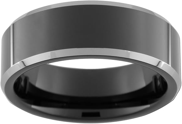 8mm Black Tungsten Carbide Bevel Ring full & half sizes 5-15