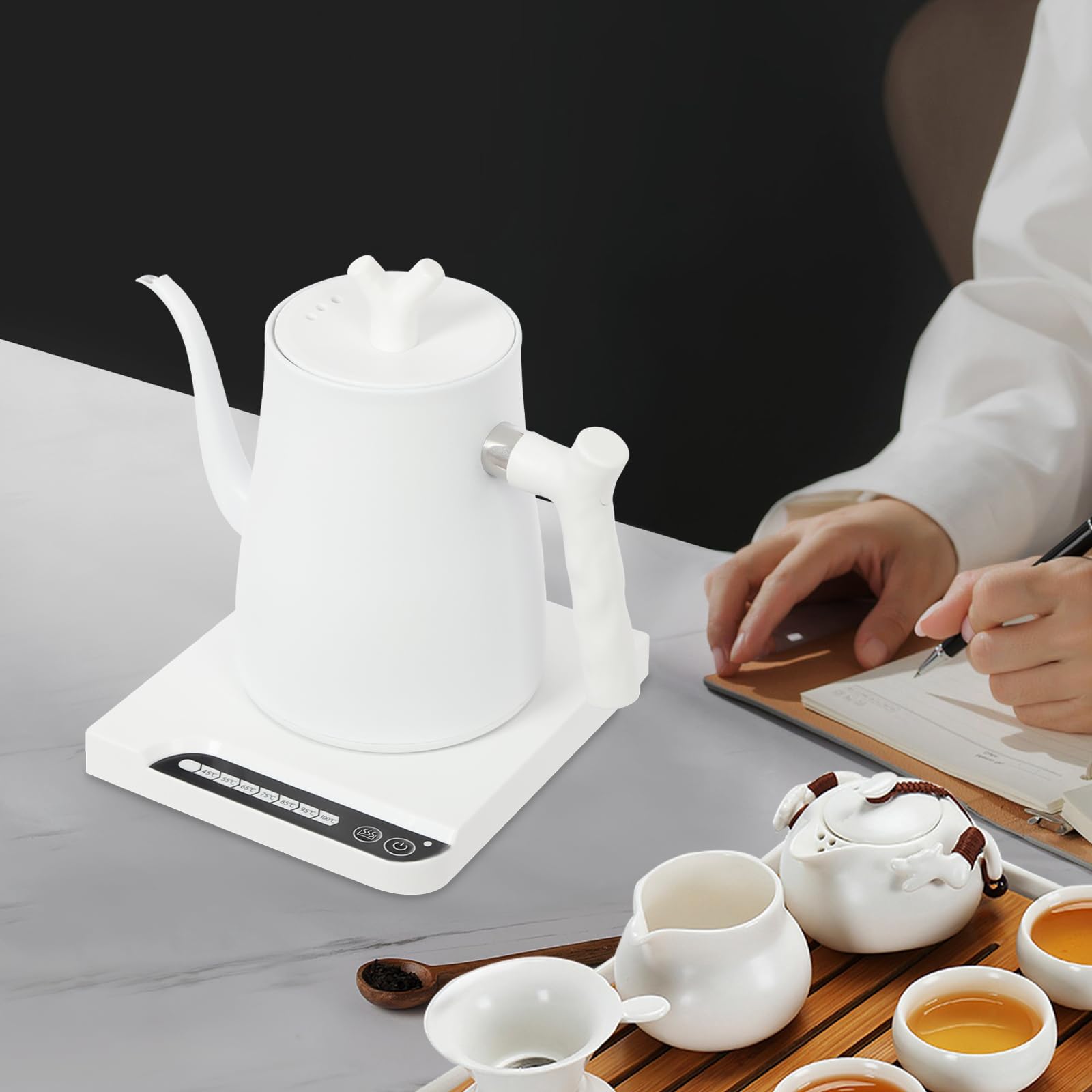 Czajnik elektryczny z regulacją temperatury łabędzia szyja 1L, 1000W stal nierdzewna Gooseneck Kettle do kawy herbaty, dzbanek łabędzia szyja 7 poziomów temperatury hartowane szkło panel dotykowy