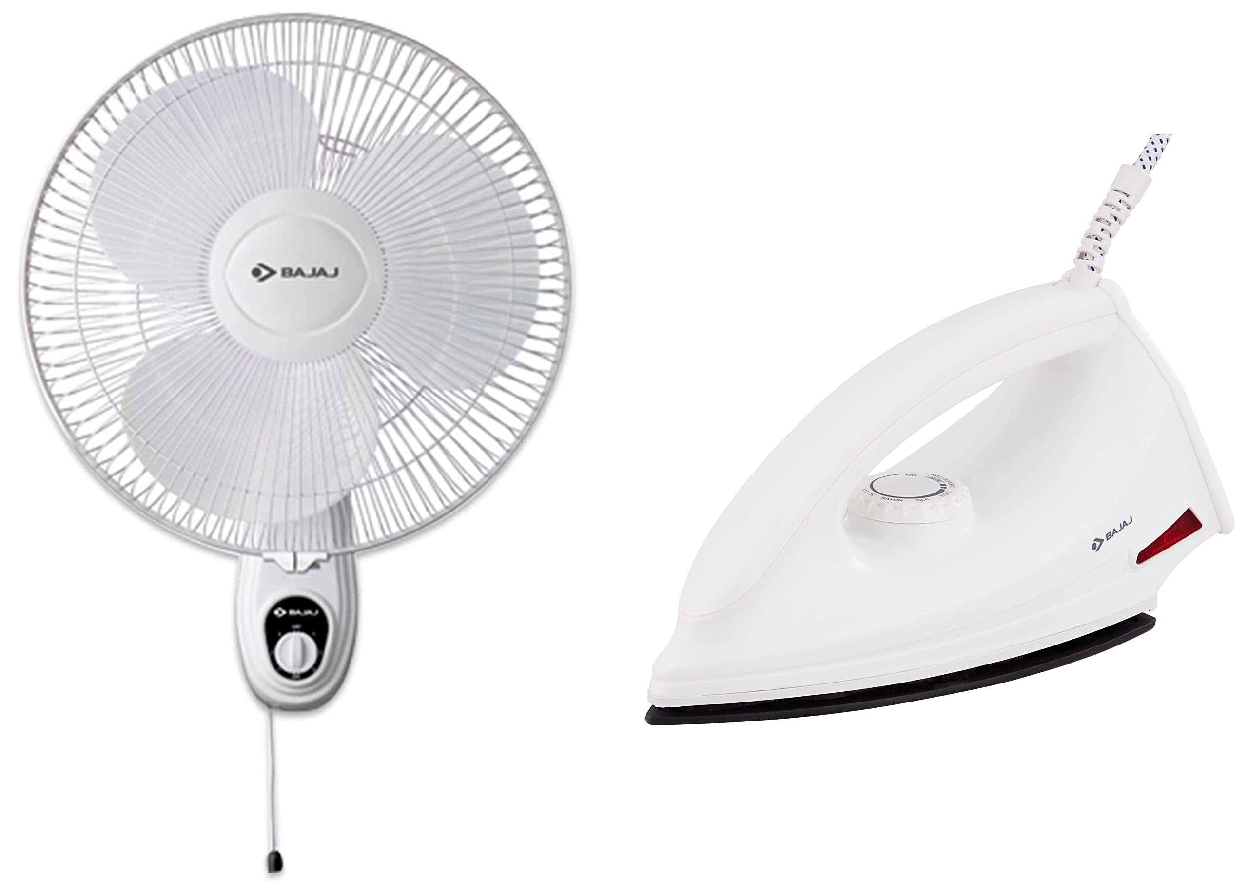 Bajaj Esteem 400 mm Wall Fan (White) DX-6 1000W Dry Iron with Advance Soleplate and Anti-bacterial German Coating Technology, White